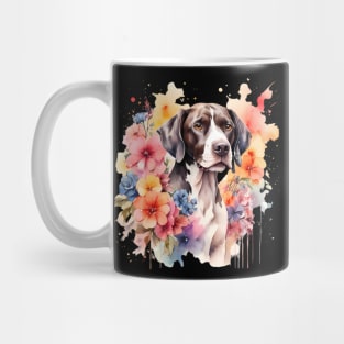 A pointer dog decorated with beautiful watercolor flowers Mug